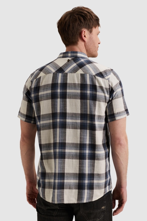 PME legend blauwe heren overhemd | Model achteraanzicht