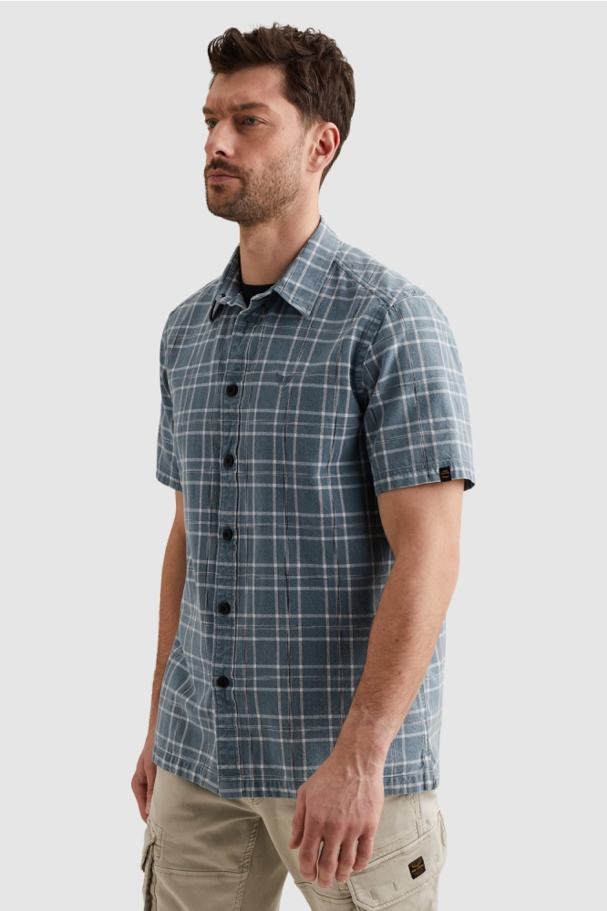 PME legend blauwe heren overhemd | Model zijaanzicht