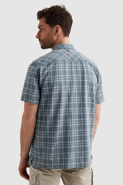 PME legend blauwe heren overhemd | Model achteraanzicht