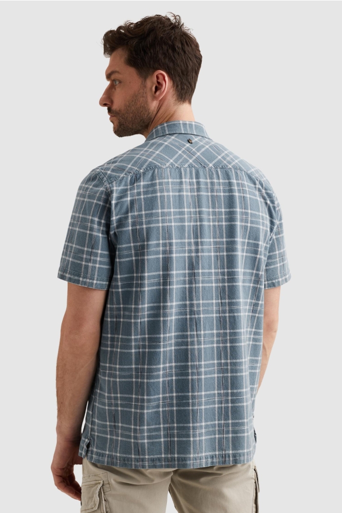 PME legend blauwe heren overhemd | Model achteraanzicht