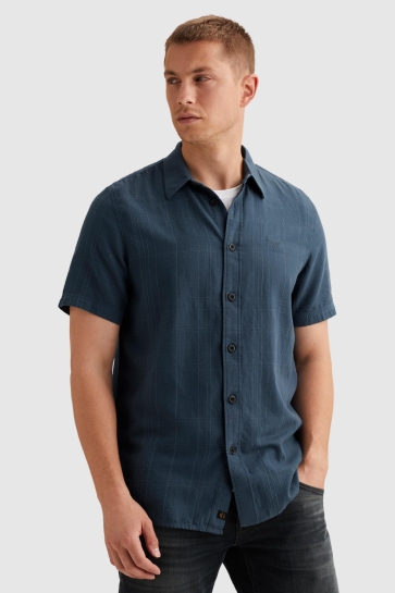 PME legend short sleeve shirt slubgrid Blauw