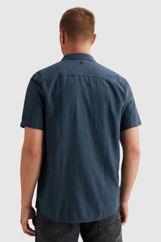 PME legend blauwe heren overhemd | Model achteraanzicht