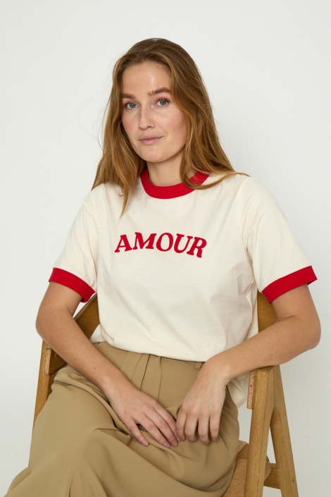 Peppercorn ecru dames t-shirt | Model vooraanzicht