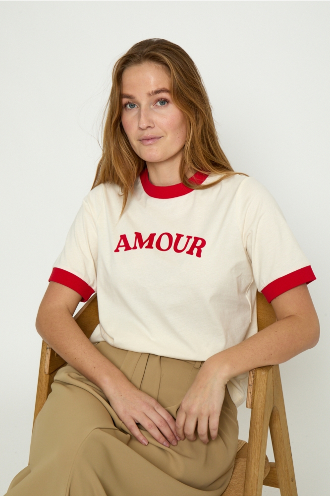 Peppercorn ecru dames t-shirt | Model vooraanzicht