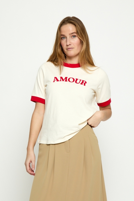 Peppercorn ecru dames t-shirt | Model vooraanzicht