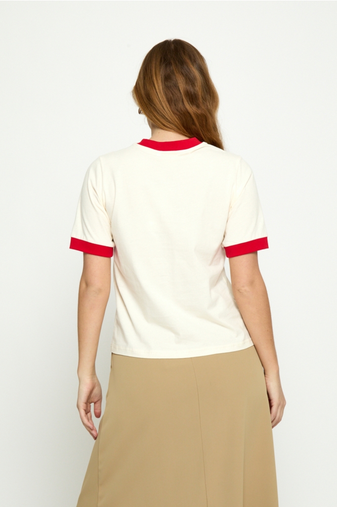 Peppercorn ecru dames t-shirt | Model achteraanzicht