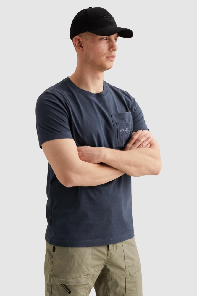 PME legend blauwe heren t-shirt | Model zijaanzicht