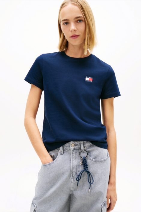 Tommy Jeans blauwe dames t-shirt | Model vooraanzicht