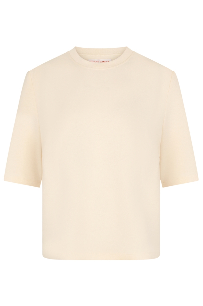Studio Amaya beige dames t-shirt | Vooraanzicht