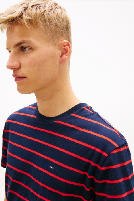 Tommy Jeans blauwe heren t-shirt | Close up