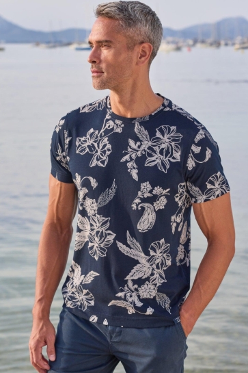 Lerros T-shirt T SHIRT MET RONDE HALS EN BLOEMENPRINT 2633024 485