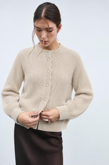 Vila Vest VICUTIE O-NECK L/S KNIT CARDIGAN/PB 14117469 NATURAL MELANGE/GOLD GLITTER