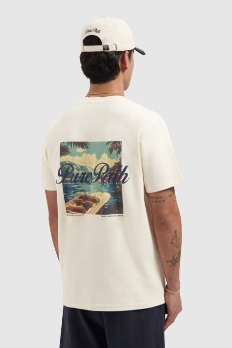 Pure Path ecru heren t-shirt | Model achteraanzicht