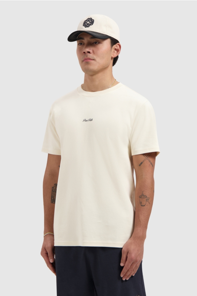 Pure Path ecru heren t-shirt | Model vooraanzicht