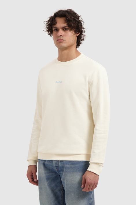 Pure Path ecru heren sweater | Model vooraanzicht