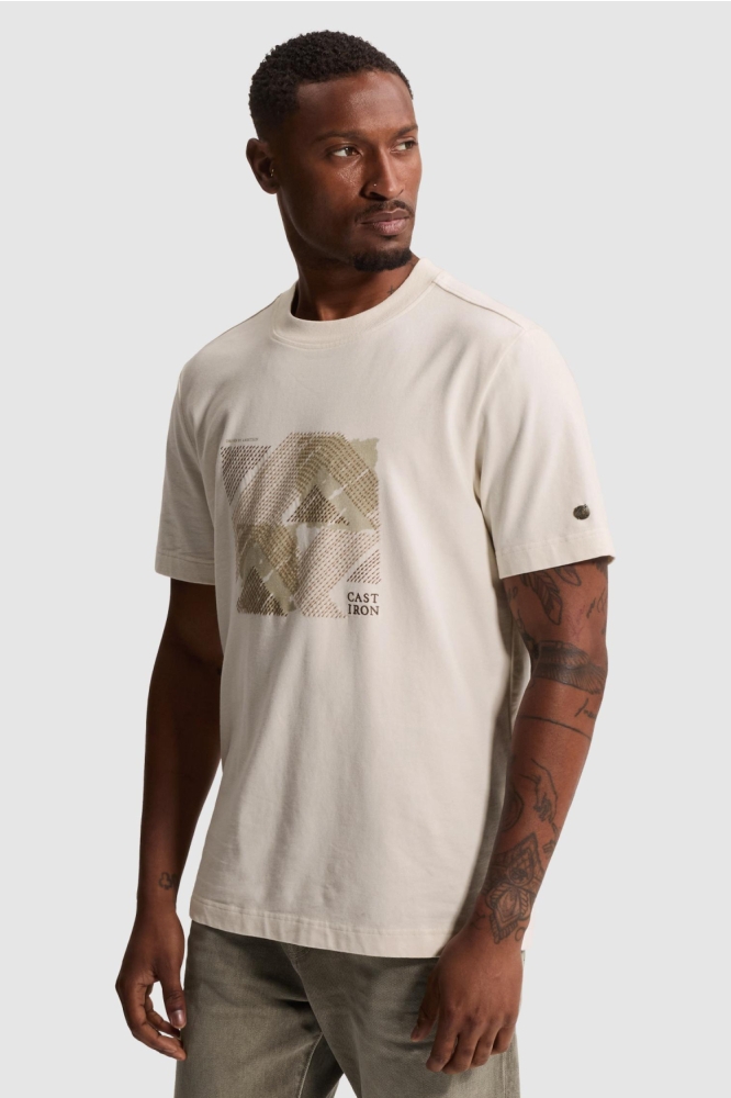 Cast Iron beige heren t-shirt | Model vooraanzicht