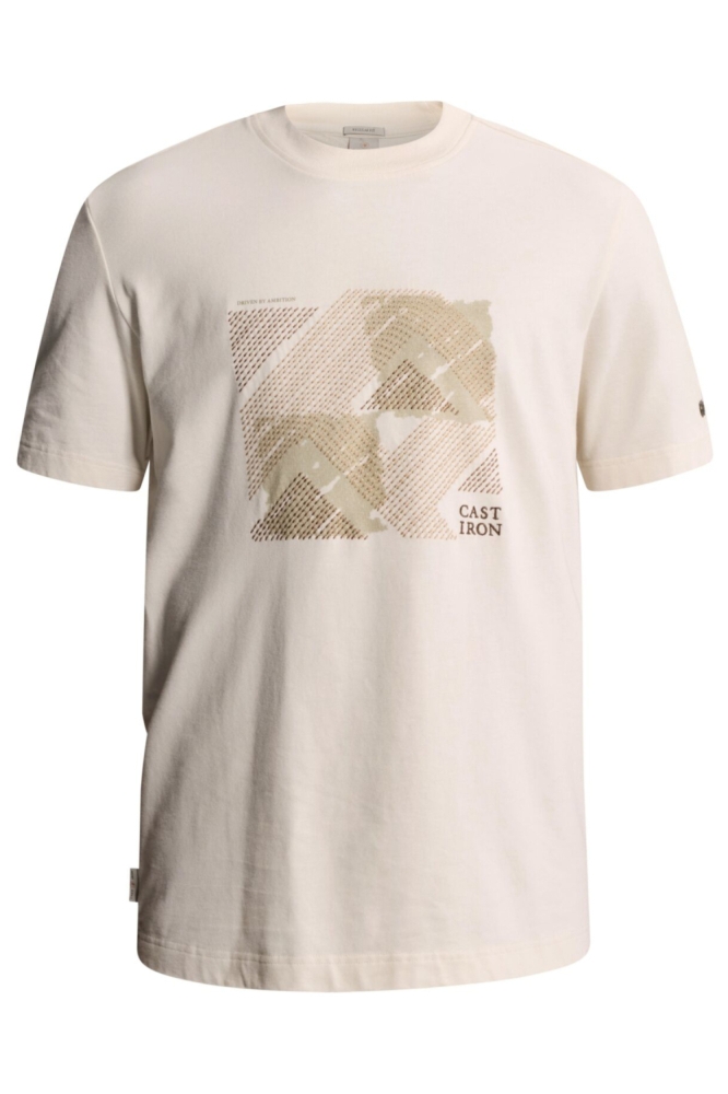 Cast Iron beige heren t-shirt | Vooraanzicht
