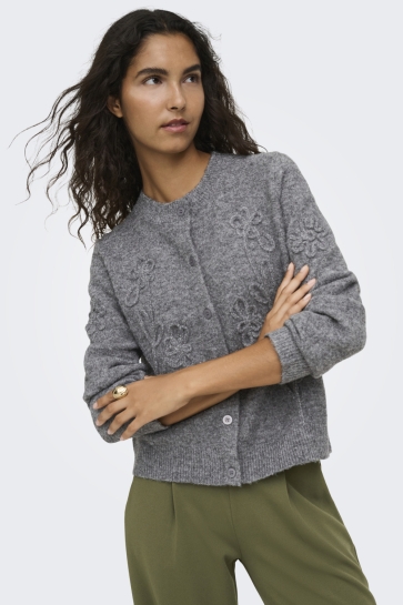 Jacqueline de Yong Vest JDYFIOLA L/S FLOWER CARDIGAN KNT 15379767 DARK GREY MELANGE
