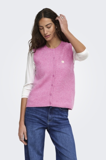 Only Vest ONLVIGGA SL O-NECK BADGE BUTTON VES 15378145 Cyclamen/Mel/Fmop B
