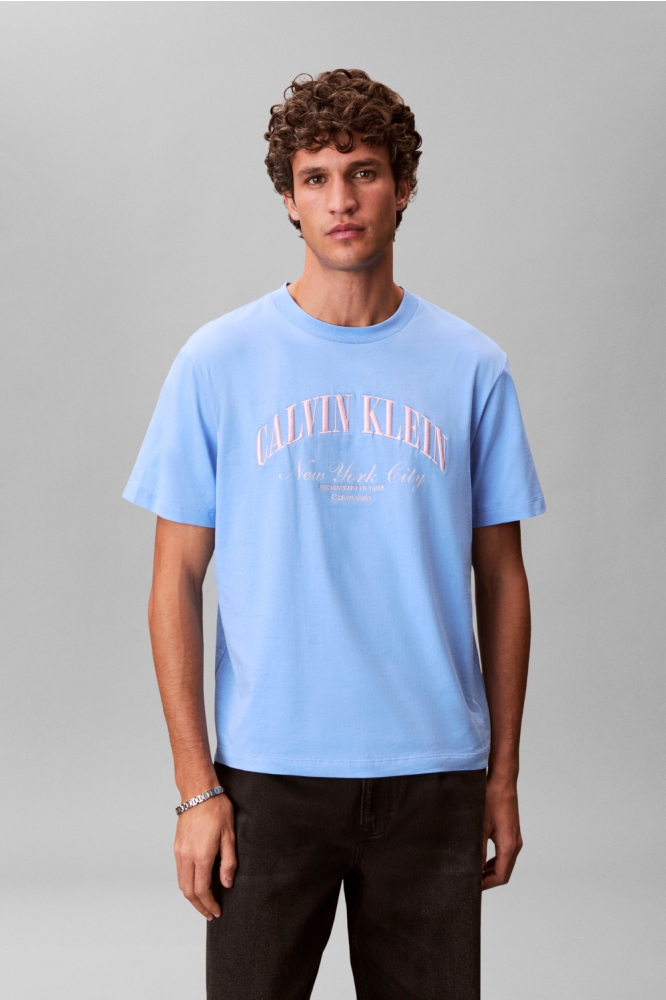 Calvin Klein blauwe heren t-shirt | Model vooraanzicht