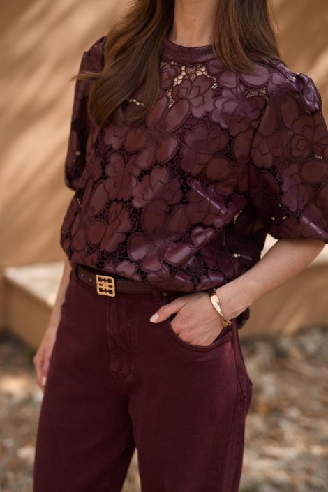 Nukus bordeaux dames t-shirt | Kleurstaal