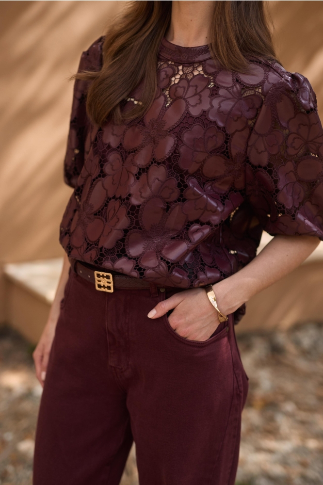 Nukus bordeaux dames t-shirt | Kleurstaal