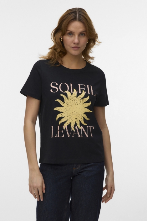 Vero Moda zwarte dames t-shirt | Model vooraanzicht