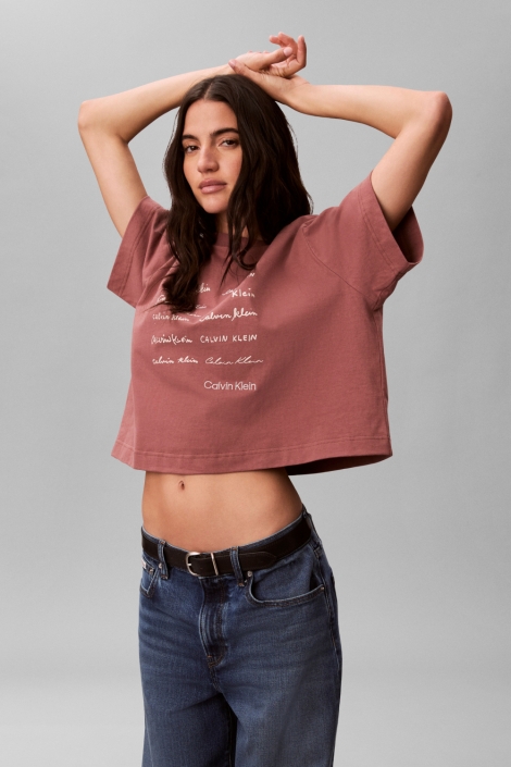 Calvin Klein bruine dames t-shirt | Model vooraanzicht