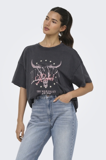 Only T-shirt ONLMILA S/S PRINT BOX CS JRS 15382738 PHANTOM/DESERT COM