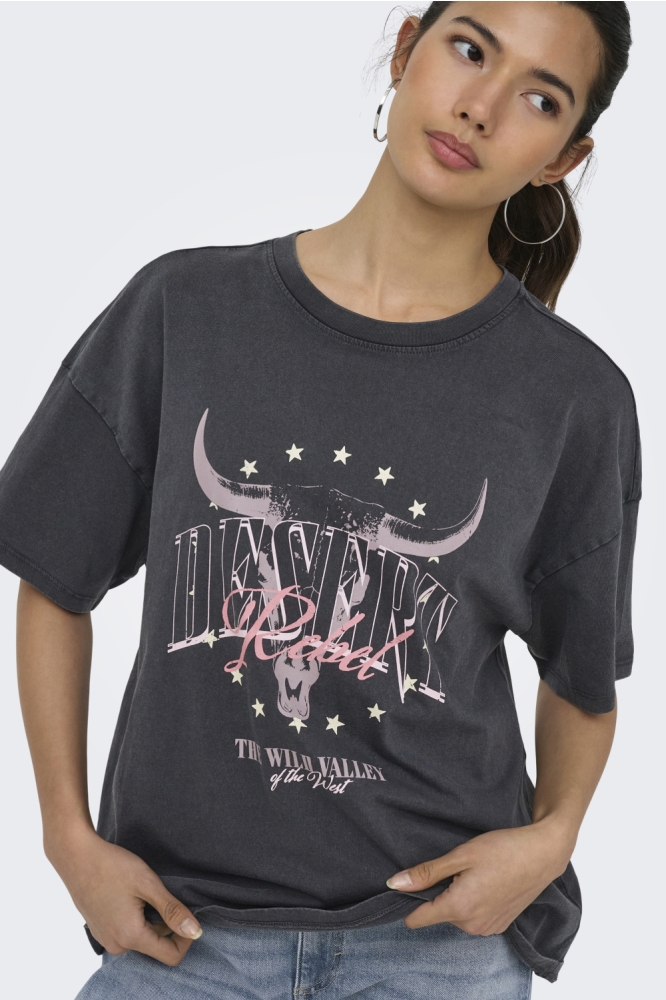 Only grijze dames t-shirt | Close up