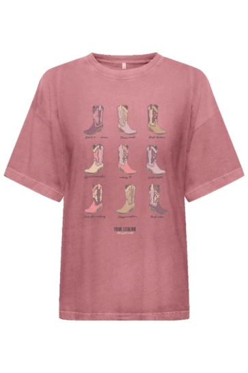 Only T-shirt ONLMILA S/S PRINT BOX CS JRS 15382738 DUSTY ROSE/BOOTS COMB