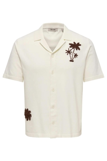 Only & Sons Overhemd ONSMILO LIFE REG 12 SS SHIRT KNIT 22038017 CLOUD DANCER/CAPPUCCINO