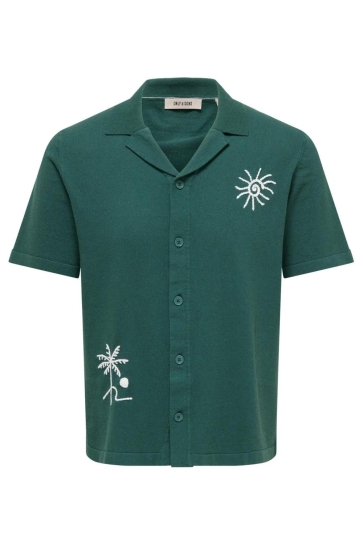 Only & Sons Overhemd ONSMILO LIFE REG 12 SS SHIRT KNIT 22038017 MALLARD GREEN/ CLOUD DANCER