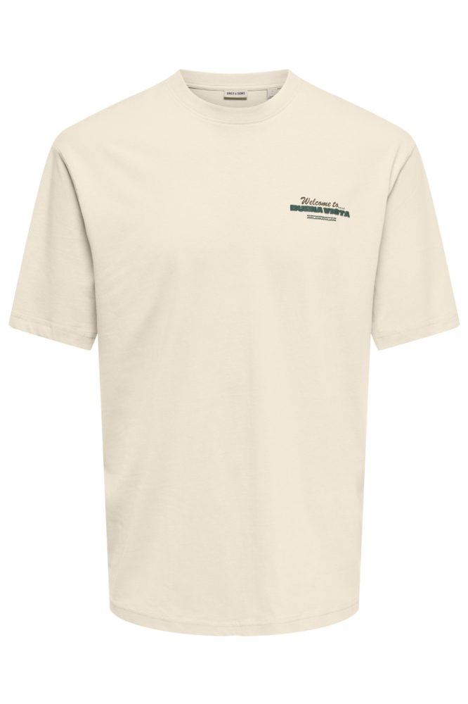 Only & Sons ecru heren t-shirt | Vooraanzicht