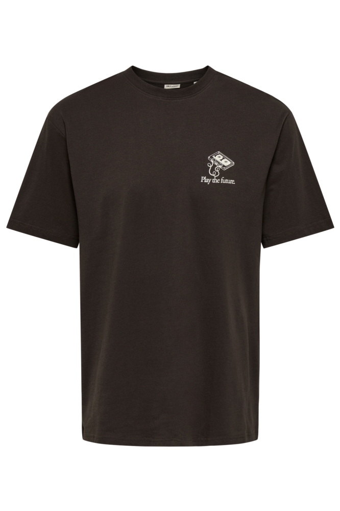 Only & Sons bruine heren t-shirt | Vooraanzicht