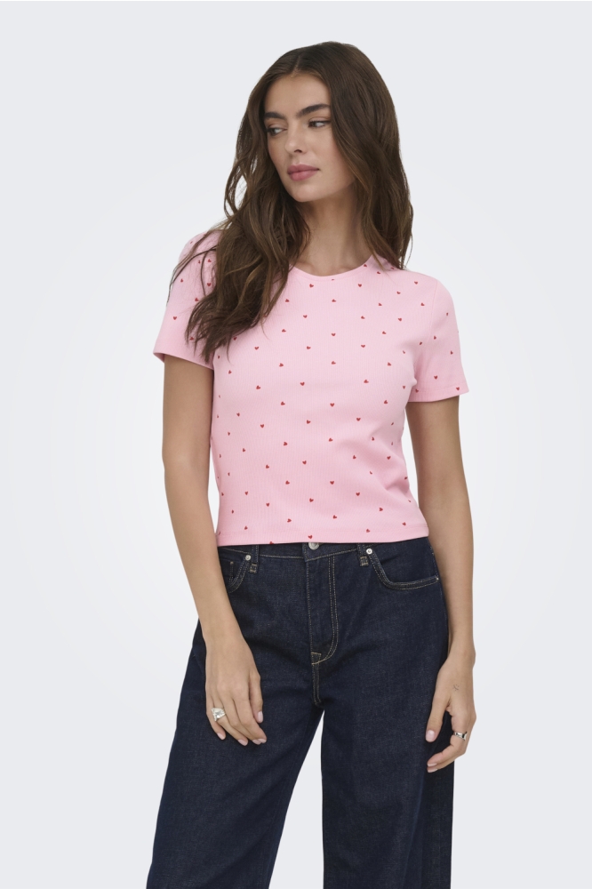 Only roze dames t-shirt | Model vooraanzicht