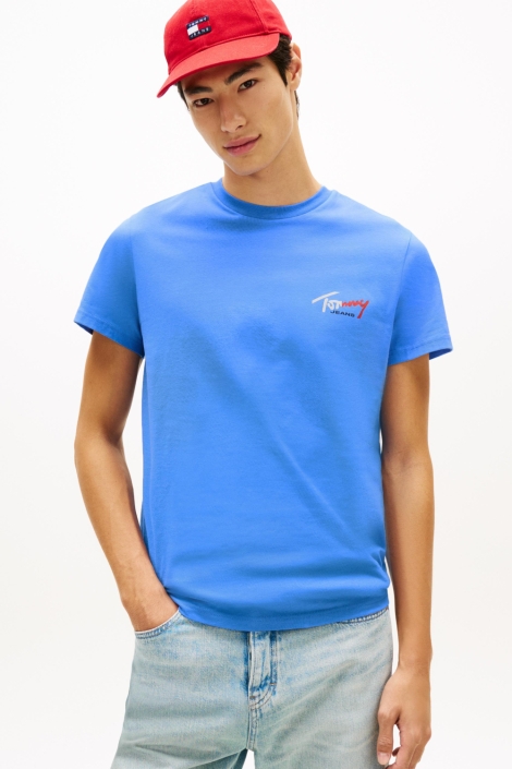 Tommy Jeans blauwe heren t-shirt | Model vooraanzicht