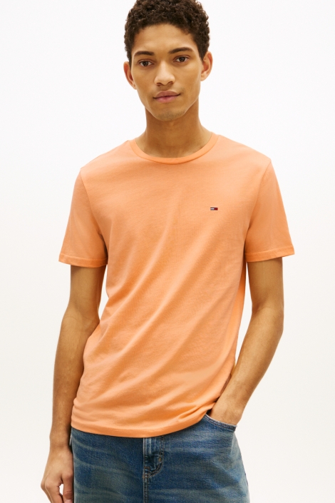 Tommy Jeans oranje heren t-shirt | Model vooraanzicht
