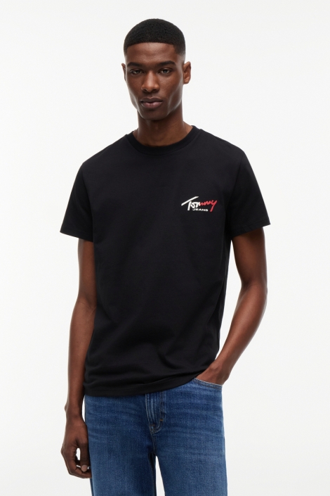 Tommy Jeans zwarte heren t-shirt | Model vooraanzicht