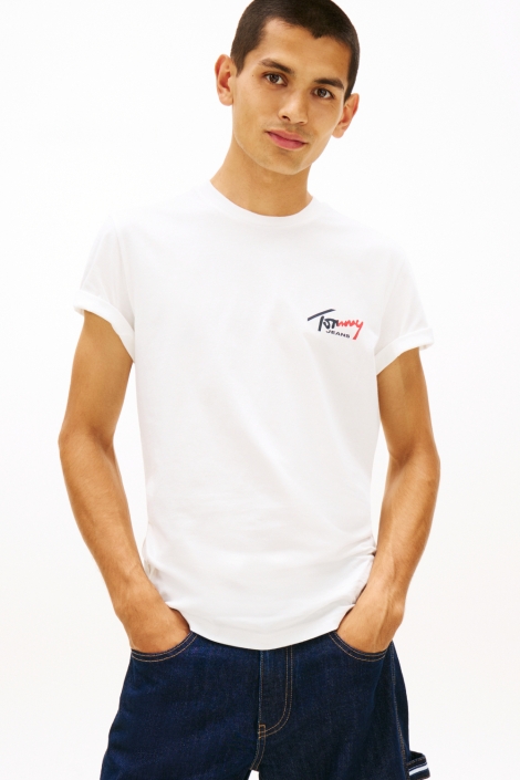Tommy Jeans witte heren t-shirt | Model vooraanzicht