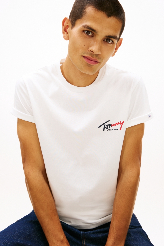 Tommy Jeans witte heren t-shirt | Close up