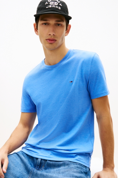 Tommy Jeans blauwe heren t-shirt | Model vooraanzicht