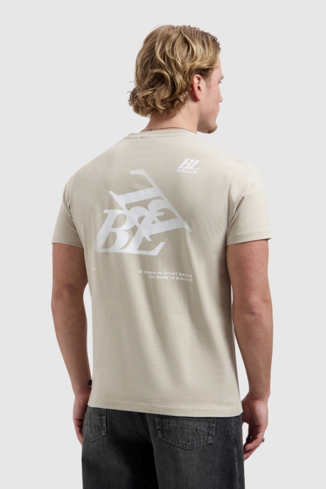 Ballin taupe heren t-shirt | Model achteraanzicht