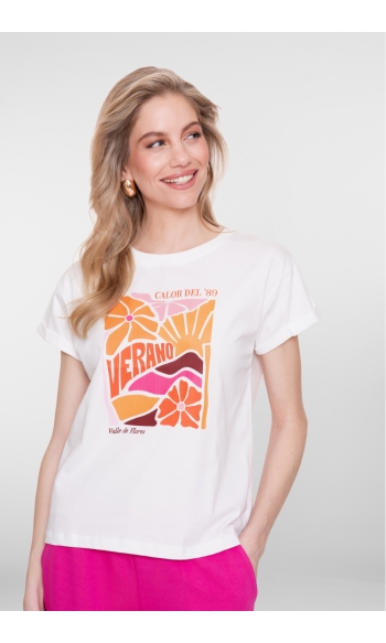 T SHIRT MET PRINT 62355 24 000010 OFF-WHITE/ORANGE