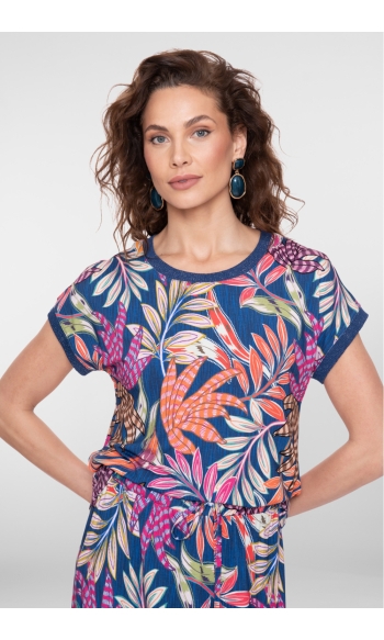 SARAH T SHIRT MET RONDE HALS EN GLITTERS 62036 60 000625 PR.06-26-1 BLUE/FUCHSIA