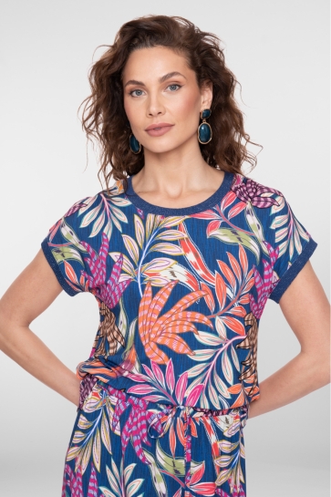 Geisha T-shirt SARAH T SHIRT MET RONDE HALS EN GLITTERS 62036 60 000625 PR.06-26-1 BLUE/FUCHSIA