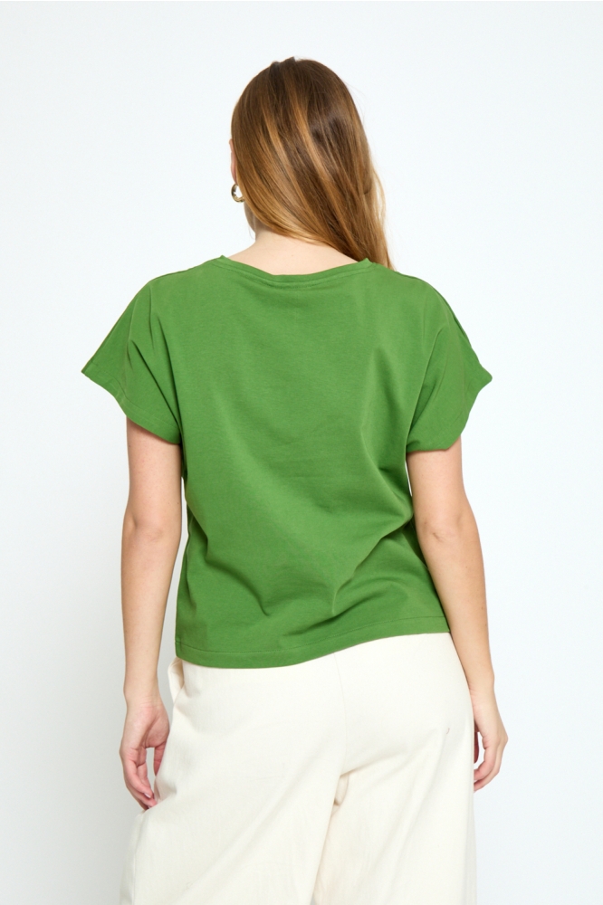 Peppercorn groene dames t-shirt | Model achteraanzicht
