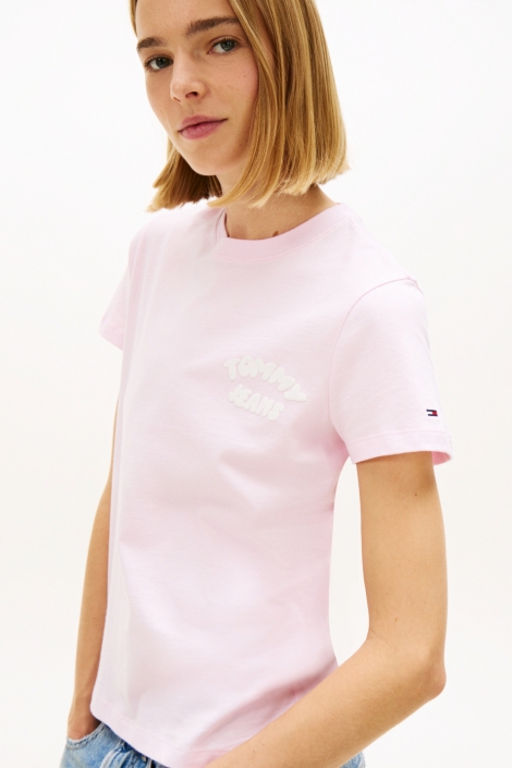 Tommy Jeans roze dames t-shirt | Close up
