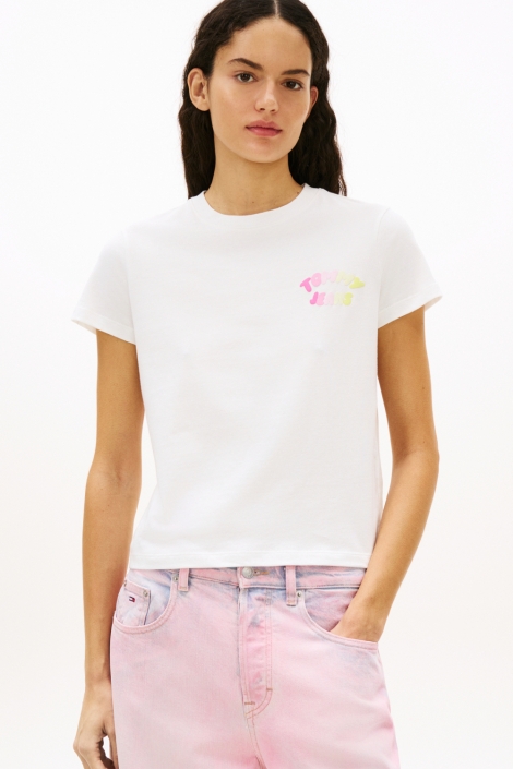 Tommy Jeans witte dames t-shirt | Model vooraanzicht