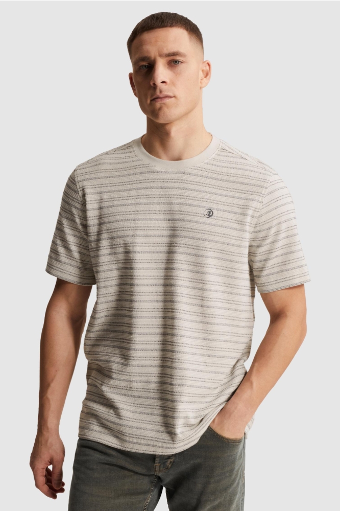 Cast Iron beige heren t-shirt | Model vooraanzicht